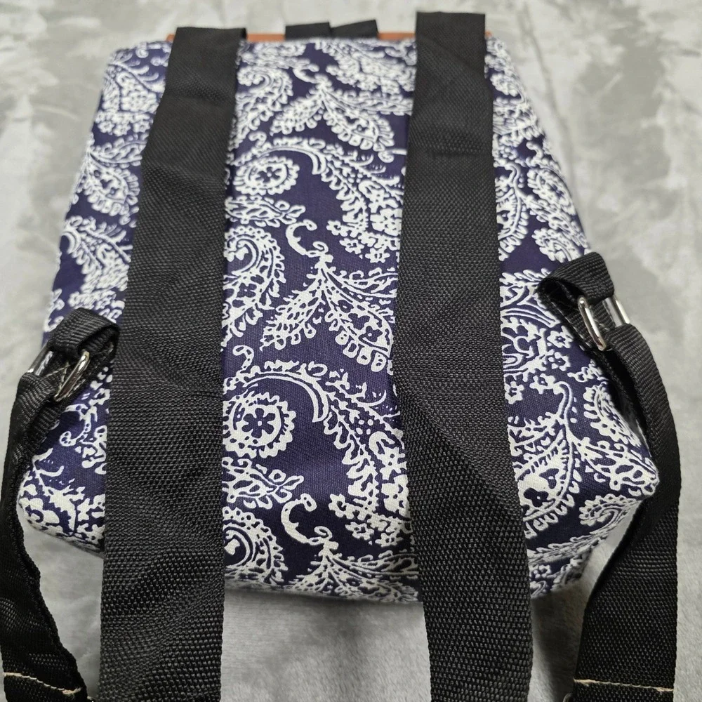 Unbranded Mini Backpack Women Small Navy White Paisley Fair Faux‎ Leather Trim